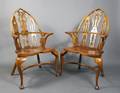 Pair of Gothic Windsor Yew Wood Armchairs
