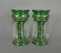 Pair of emerald glass lustres