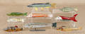 Nine carved and painted fish decoys 20th c