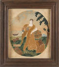 New England allegorical schoolgirl watercolor early 19th c