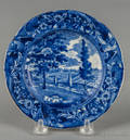 Historical blue Staffordshire Mendenhall Ferry toddy plate 19th c