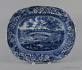 Historical blue Staffordshire Upper Ferry Bridge over the Schuylkill River platter 19th c