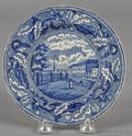 Historical blue Staffordshire Park Theatre New York plate 19th c
