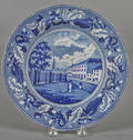 Historical blue Staffordshire Park Theatre New York plate 19th c