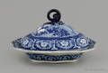 Historical blue Staffordshire Mount Vernon near Washington vegetable dish with cover 19th c