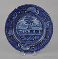 Historical blue Staffordshire Baltimore and Ohio Railroad level view plate 19th c