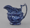 Historical blue Staffordshire Lafayette at Franklins Tomb cream pitcher 19th c