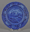 Historical blue Staffordshire Capitol Washington plate 19th c