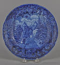 Historical blue Staffordshire La Grange the Residence of the Marquis de Lafayette plate 19th c