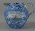 Historical blue Staffordshire Boston State HouseNew York City Hall pitcher 19th c