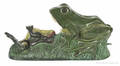 Cast iron Two Frogs mechanical bank manufactured by J  E Stevens Company