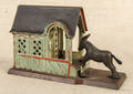 Mule Entering Barn cast iron mechanical bank manufactured by J  E Stevens Company