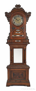 Victorian carved walnut tall case clock