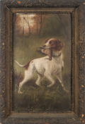 Oil on board portrait of a hunting dog