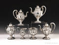 Philadelphia coin silver sixpiece repouss tea service mid 19th c