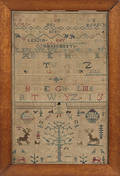 Silk on linen sampler dated