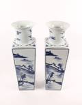 Pair of Chinese Blue  White Landscape Motif Vases