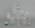 Collection of blown colorless and aqua glass