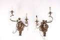 Pair of Metal Floral Motif  Crystal Wall Sconces
