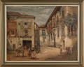 Oil on canvas of a Mexican street scene
