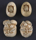 Four Japanese carved ivory netsukes