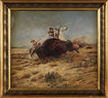 Oil on canvas of buffalo hunters