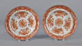 Pair of Chinese export porcelain orange Fitzhugh shallow bowls ca 1810