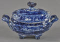 Historical blue Staffordshire Landing of Lafayette tureen 19th c