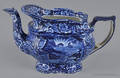Historical blue Staffordshire Lafayette at Franklins Tomb teapot 19th c