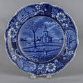 Historical blue Staffordshire Winter View of Pittsfield Massachusetts plate 19th c