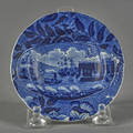 Historical blue Staffordshire Landing of Lafayette cup plate 19th c