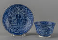 Historical blue Staffordshire Washington at Tomb cup and saucer 19th c