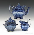 Historical blue threepiece Staffordshire Commodore MacDonnoughs Victory tea service 19th c