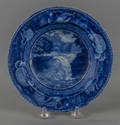 Historical blue Staffordshire View of Trenton Falls soup bowl 19th c