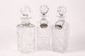 3 Crystal Decanters w Sterling Liquor Tags