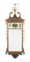 Federal inlaid mahogany and giltwood looking glass ca 1800