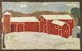 Hooked rug Red Barns early 20th c