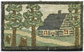 Hooked rug of a cottage scene 20th c