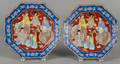 Pair of Imari palette porcelain octagonal chargers