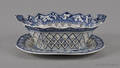 Historical blue Staffordshire basket and under plate 19th c