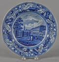 Historical blue Staffordshire Park Theatre New York soup bowl 19th c