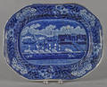 Historical blue Staffordshire Landing of Lafayette platter 19th c