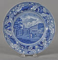 Historical blue Staffordshire Park Theatre New York plate 19th c