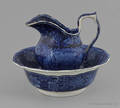 Historical blue Staffordshire Washington Independence pitcher and basin 19th c