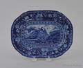 Historical blue Staffordshire Arms of Massachusetts small platter 19th c