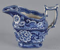 Historical blue Staffordshire socalled Virginia Church cream pitcher 19th c