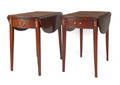 Pair of Hickory Chair Company mahogany Pembroke tables with patera inlay and banded cuffs