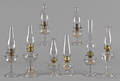 Eight colorless glass fluid lamps