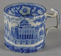 Historical blue Staffordshire Boston State House mug 19th c