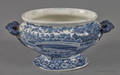 Historical blue Staffordshire Upper Ferry Bridge over the River Schuylkill tureen base 19th c